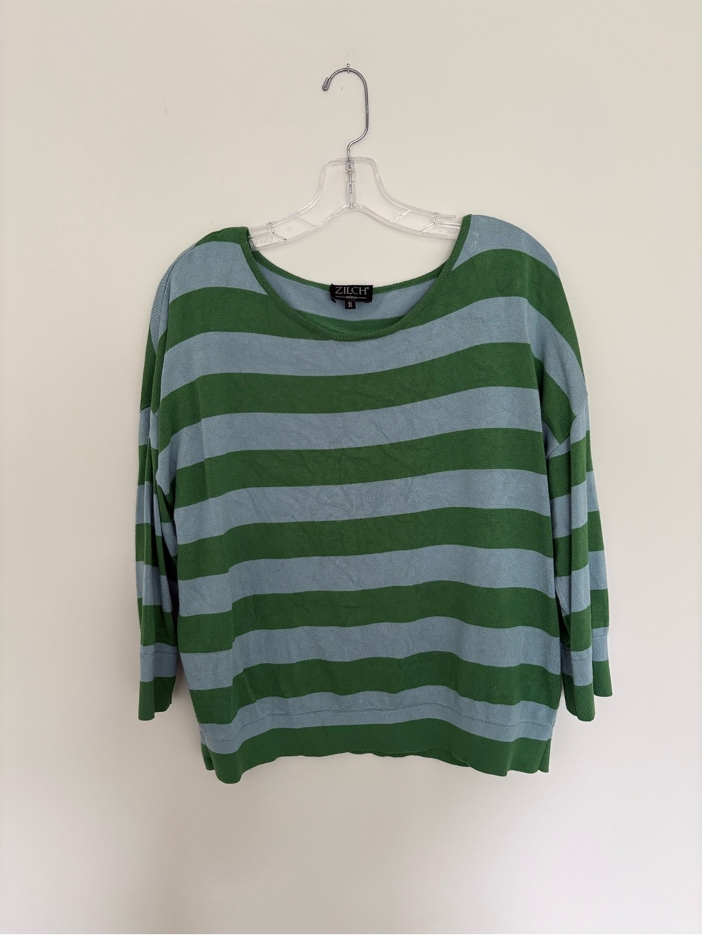 ZILCH Amsterdam Striped Bamboo Knit Top XL Green Blue